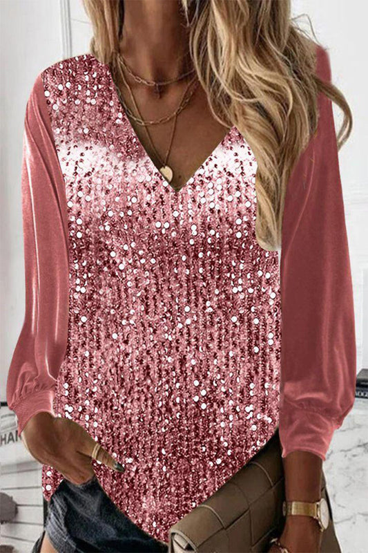 Glitzernde Damenbluse – V-Ausschnitt, leichtes Material, für festliche Anlässe 0