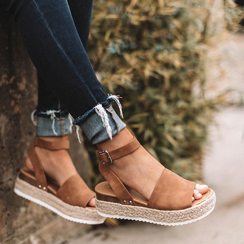 Variant image for Frauen Kunstleder Plattformsandalen Mit Verstellbaren Knöchelgurten Und Offener Spitze – Sommer Sandalen Damen, 2 Zoll Espadrille-Höhe-28