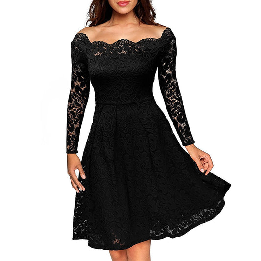 Elegantes Off-Shoulder-Spitzenkleid Für Damen - Festliche Kleider Für Hochzeiten Und Cocktailpartys, Vintage Blumenformell