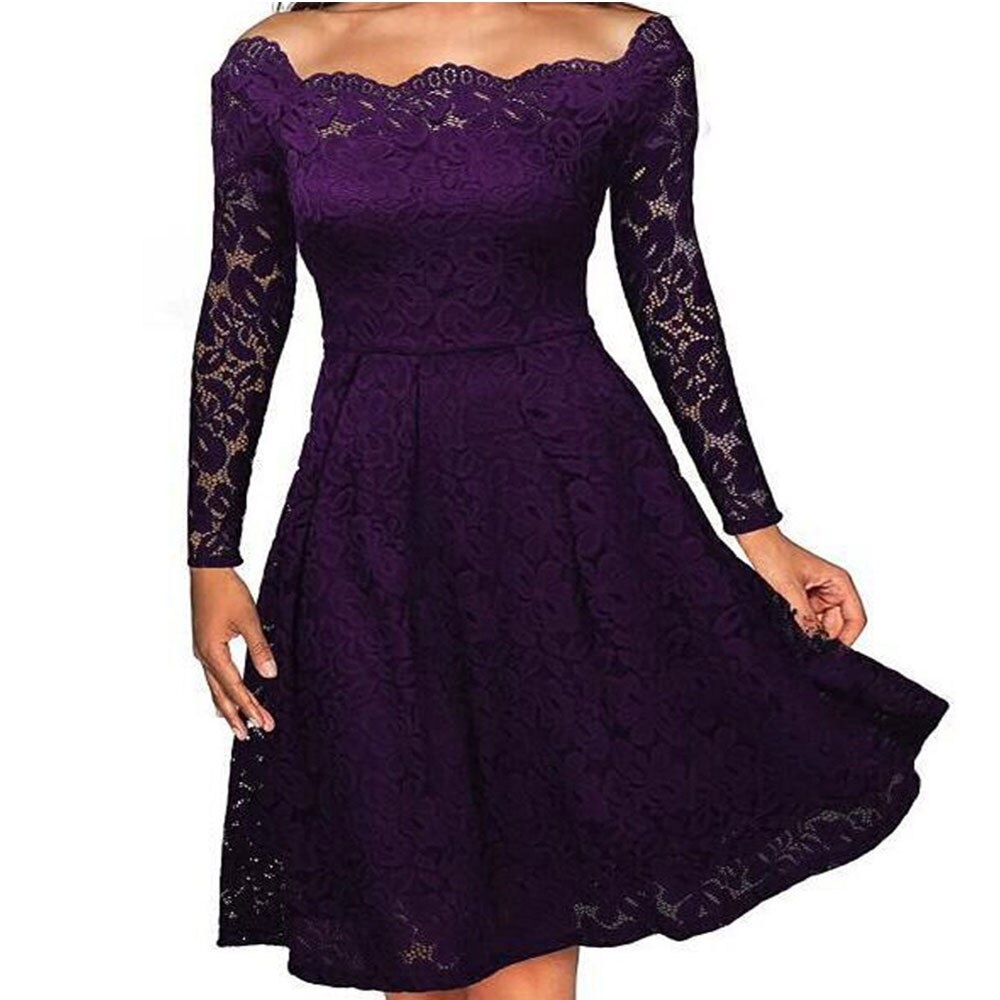 Variant image for Elegantes Off-Shoulder-Spitzenkleid Für Damen - Festliche Kleider Für Hochzeiten Und Cocktailpartys, Vintage Blumenformell-19