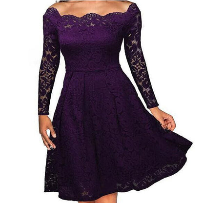 Variant image for Elegantes Off-Shoulder-Spitzenkleid Für Damen - Festliche Kleider Für Hochzeiten Und Cocktailpartys, Vintage Blumenformell-19