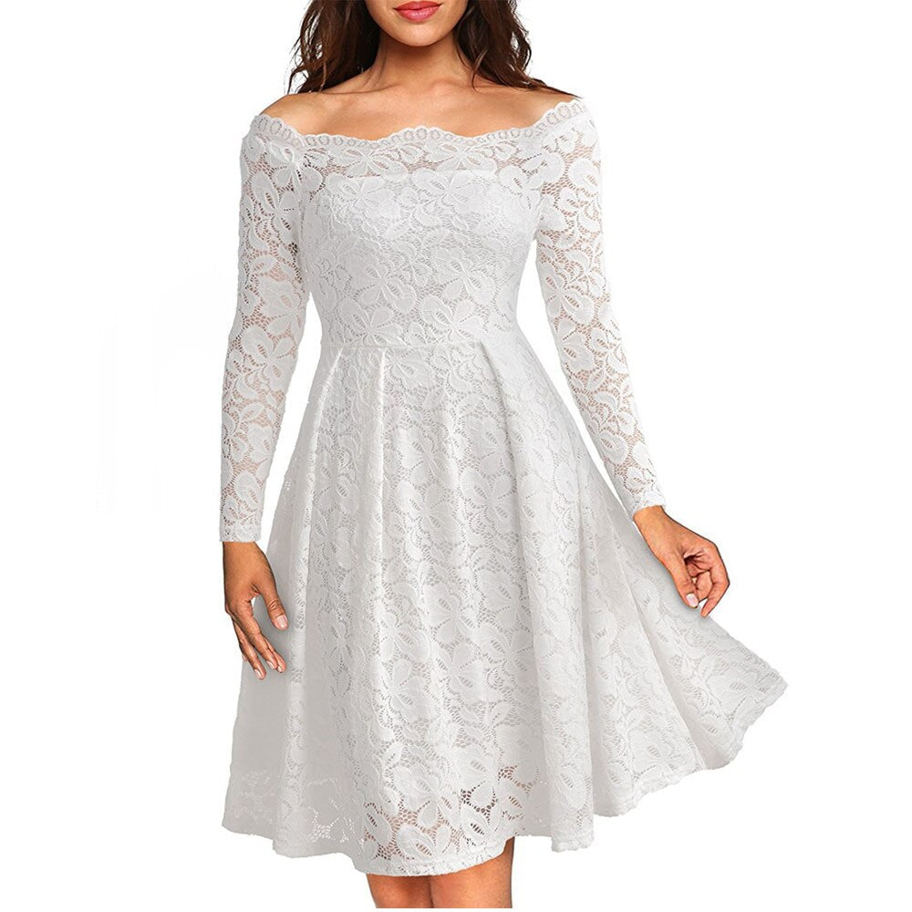 Variant image for Elegantes Off-Shoulder-Spitzenkleid Für Damen - Festliche Kleider Für Hochzeiten Und Cocktailpartys, Vintage Blumenformell-7