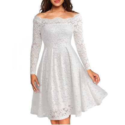 Variant image for Elegantes Off-Shoulder-Spitzenkleid Für Damen - Festliche Kleider Für Hochzeiten Und Cocktailpartys, Vintage Blumenformell-7