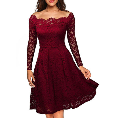 Variant image for Elegantes Off-Shoulder-Spitzenkleid Für Damen - Festliche Kleider Für Hochzeiten Und Cocktailpartys, Vintage Blumenformell-25
