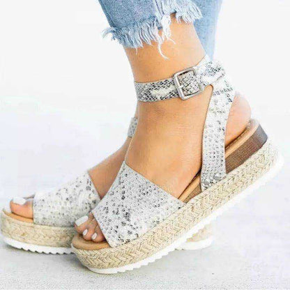 Variant image for Frauen Kunstleder Plattformsandalen Mit Verstellbaren Knöchelgurten Und Offener Spitze – Sommer Sandalen Damen, 2 Zoll Espadrille-Höhe-46