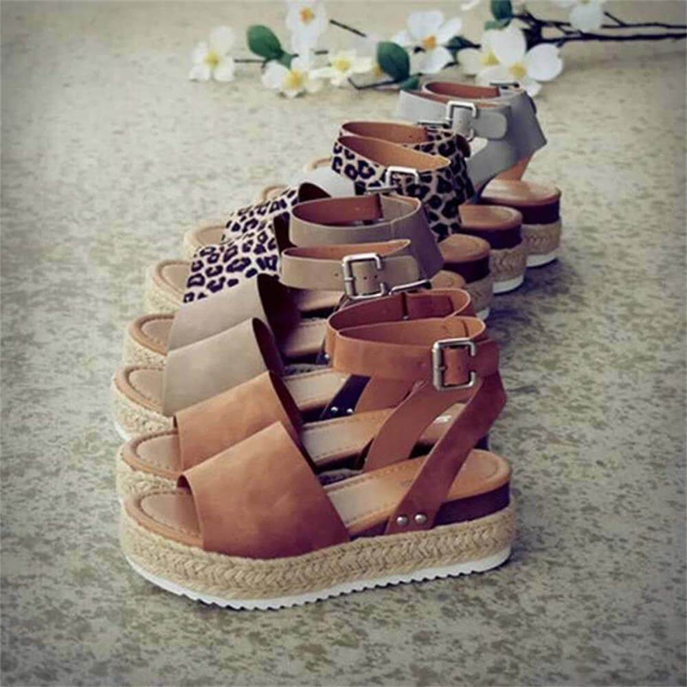 Frauen Kunstleder Plattformsandalen Mit Verstellbaren Knöchelgurten Und Offener Spitze – Sommer Sandalen Damen, 2 Zoll Espadrille-Höhe
