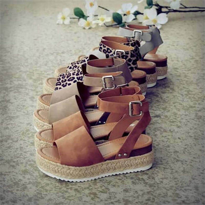 Frauen Kunstleder Plattformsandalen Mit Verstellbaren Knöchelgurten Und Offener Spitze – Sommer Sandalen Damen, 2 Zoll Espadrille-Höhe
