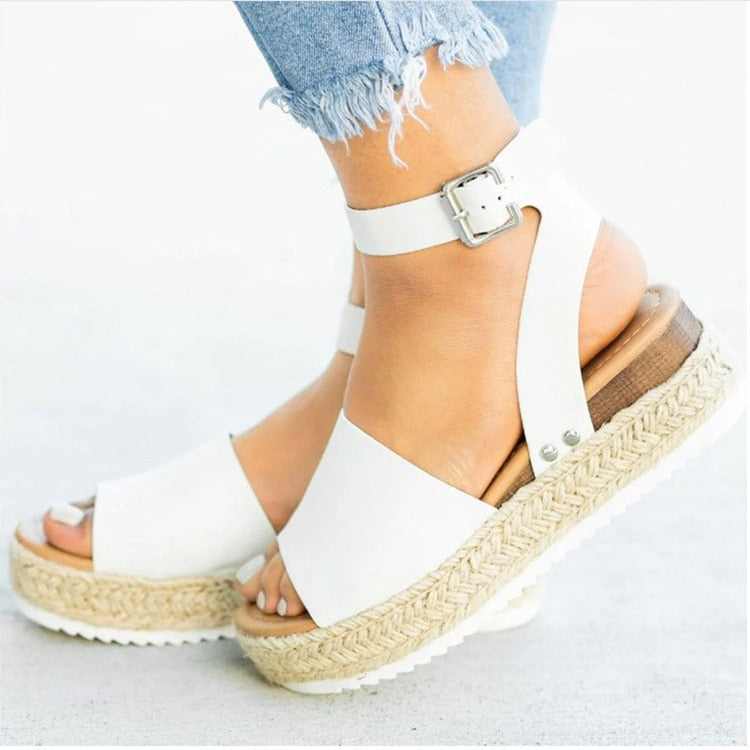 Variant image for Frauen Kunstleder Plattformsandalen Mit Verstellbaren Knöchelgurten Und Offener Spitze – Sommer Sandalen Damen, 2 Zoll Espadrille-Höhe-55