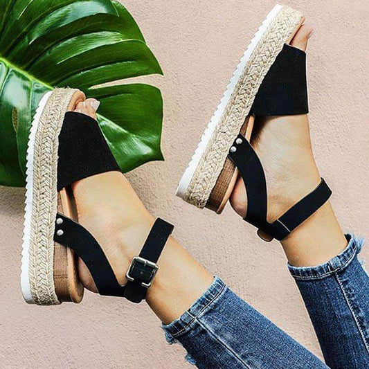 Frauen Kunstleder Plattformsandalen Mit Verstellbaren Knöchelgurten Und Offener Spitze – Sommer Sandalen Damen, 2 Zoll Espadrille-Höhe