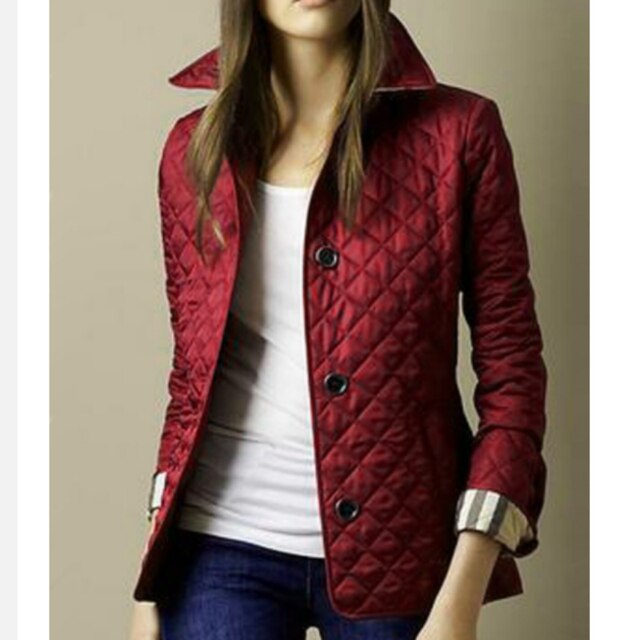 Women’s Diamond Quilted Bomber Jacket Chic Button-Up with Foldable Cuffs
