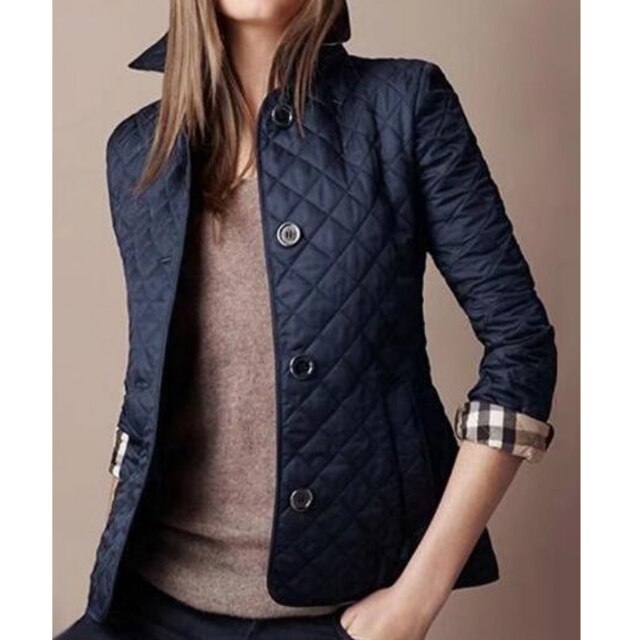 Women’s Diamond Quilted Bomber Jacket Chic Button-Up with Foldable Cuffs