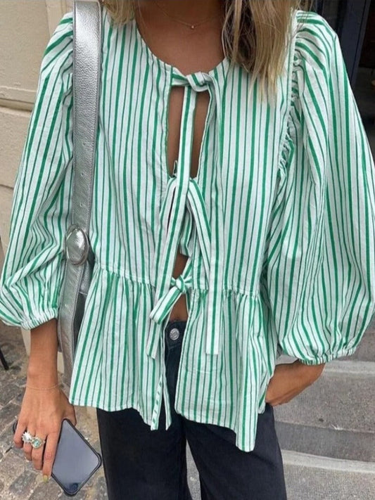Gestreiftes Puffärmel Damenoberteil - Elegantes Festliches Oberteil für Damen mit Komfort und Vielseitigkeit-1