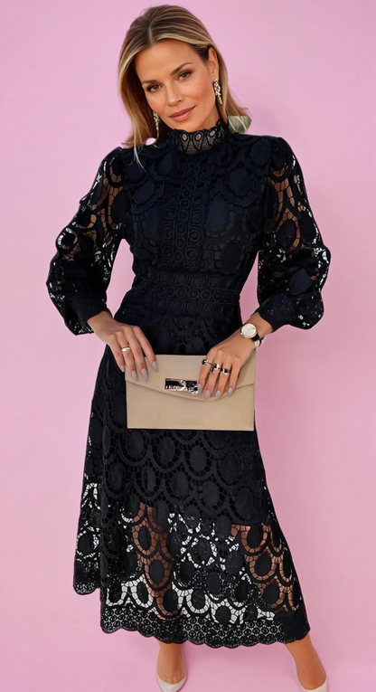 Elegantes Midi-Kleid für Damen – Figurbetontes, Langärmeliges Design für Festliche Anlässe und Hochzeitsgäste