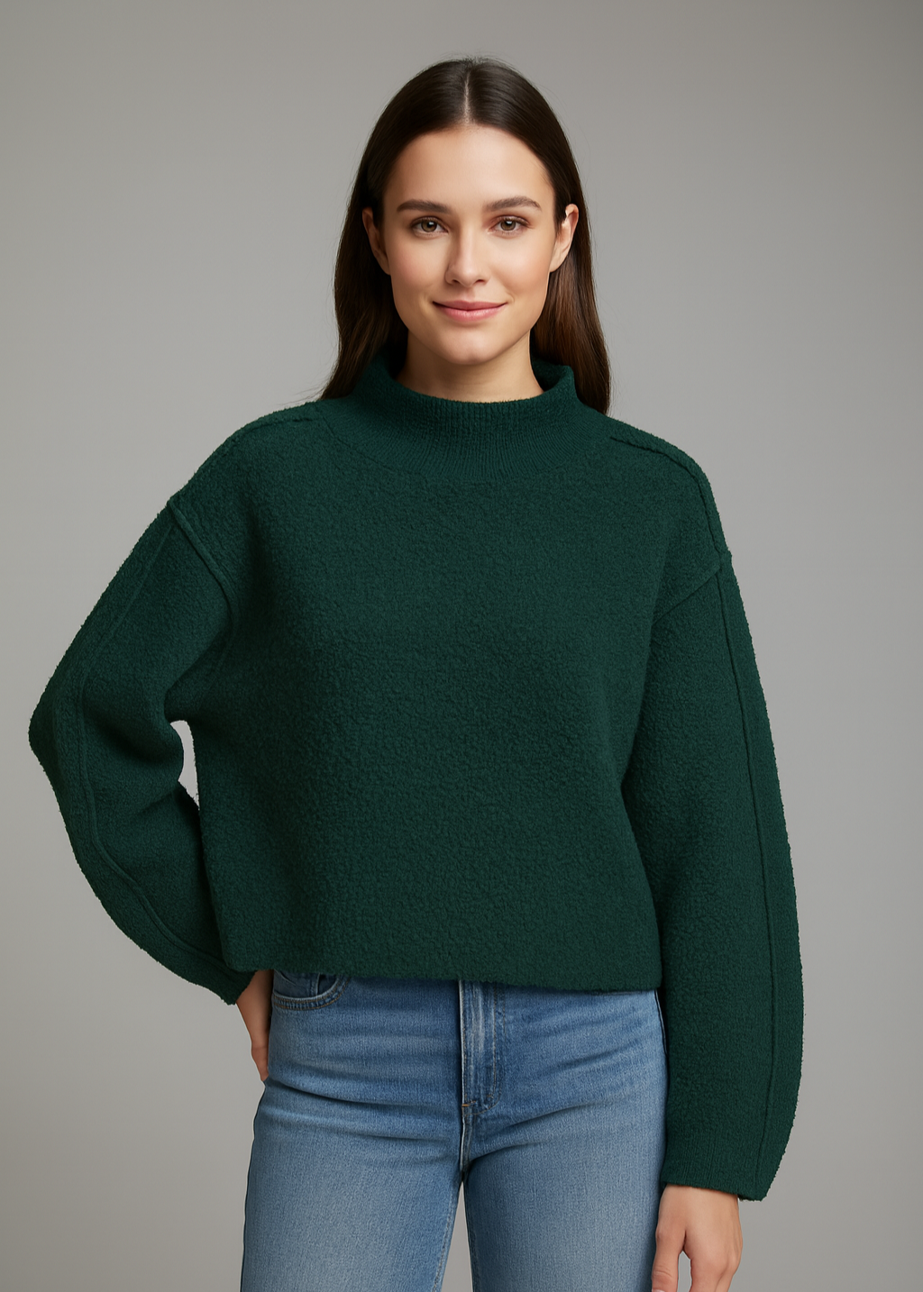 Damen Strukturpullover mit Stehkragen und lockerer Passform