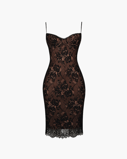 Elegantes Midi-Kleid Mit Spitzenüberlagerung, Verstellbaren Trägern, Bodycon Kleid Für Hochzeitsgäste Und Festliche Anlässe