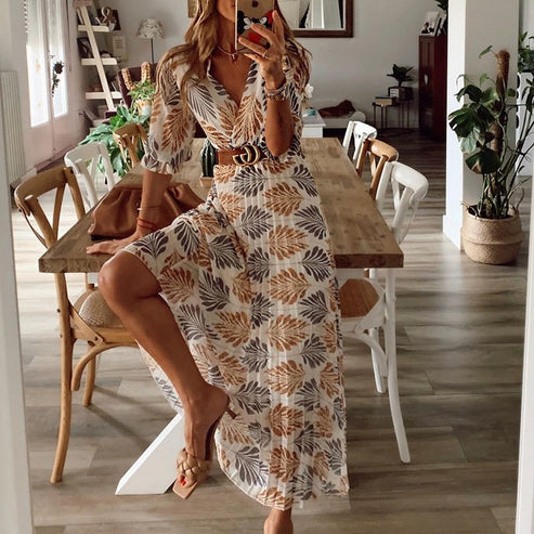 Sommerliches Langes Kleid für Damen, Einzigartiges Muster, Bequeme Passform, Festliche Kleider für Hochzeitsgast und Anlässe