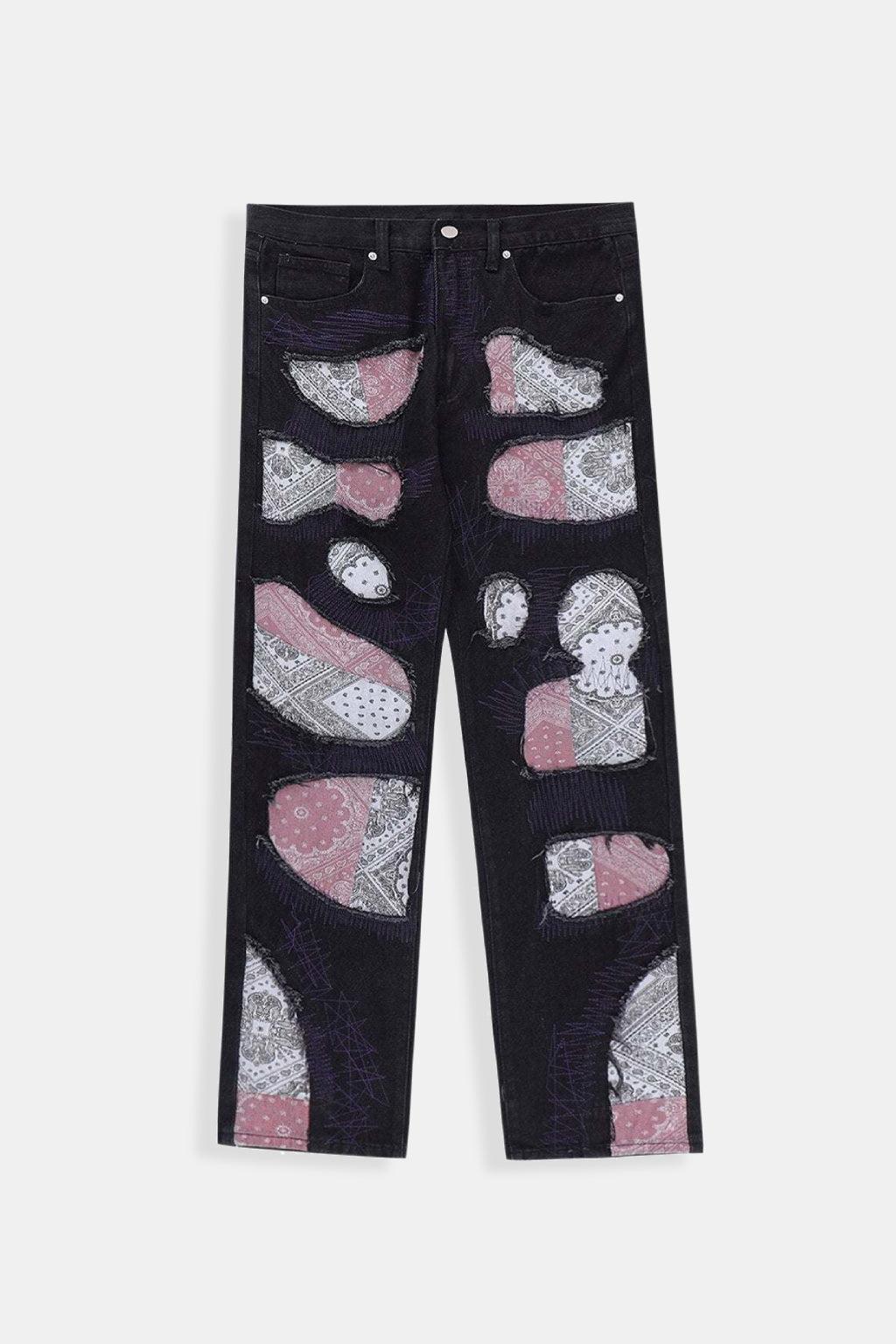 Einzigartige Bandana Patchwork Jeans Herren – Komfortable Denim Jeans mit Auffälligem Design-3
