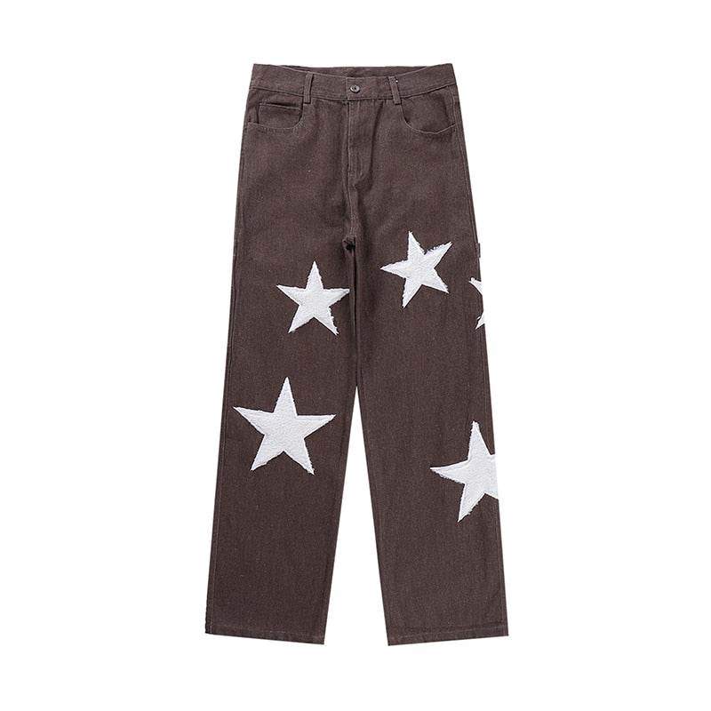 Variant image for Baggy Wide-Bein-Jeans Damen Mit Einzigartigem Stern-Patchwork-Design-2