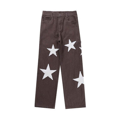 Variant image for Baggy Wide-Bein-Jeans Damen Mit Einzigartigem Stern-Patchwork-Design-2