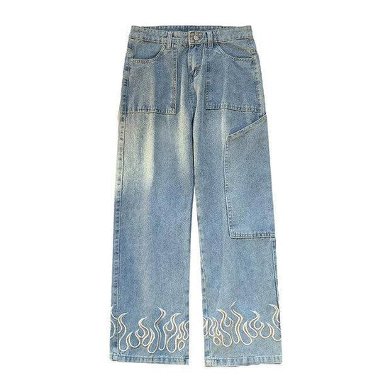 Flammendruckjeans Für Männer Und Frauen, Stilvolle Jeans Mit Kühnen Flammendesigns-1