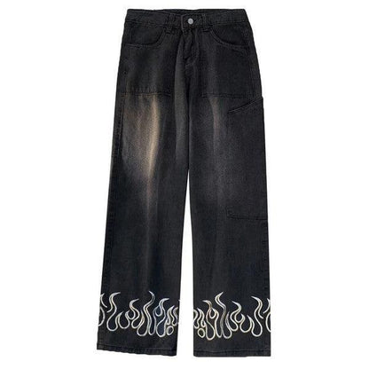 Variant image for Flammendruckjeans Für Männer Und Frauen, Stilvolle Jeans Mit Kühnen Flammendesigns-2