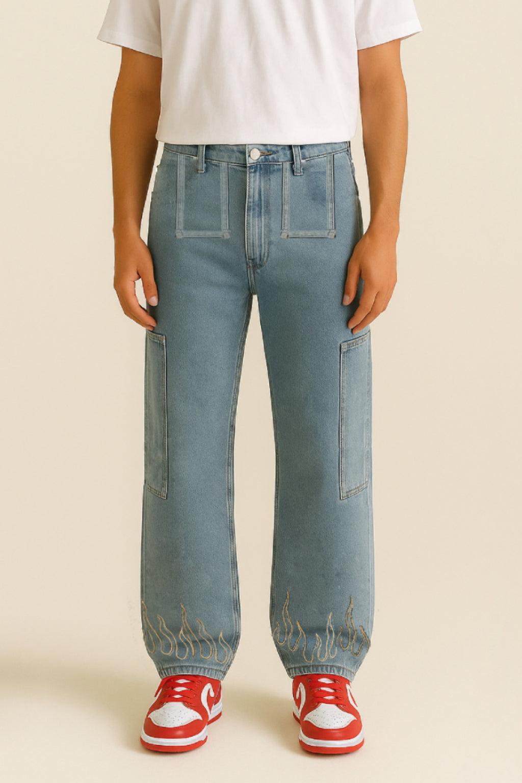 Flammendruckjeans Für Männer Und Frauen, Stilvolle Jeans Mit Kühnen Flammendesigns-4