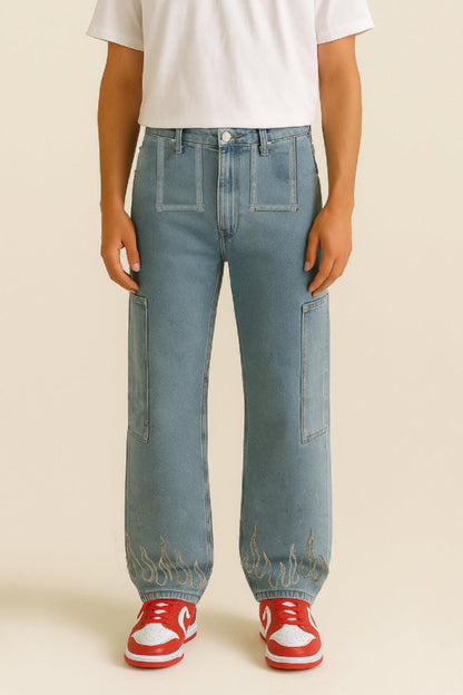Flammendruckjeans Für Männer Und Frauen, Stilvolle Jeans Mit Kühnen Flammendesigns-4