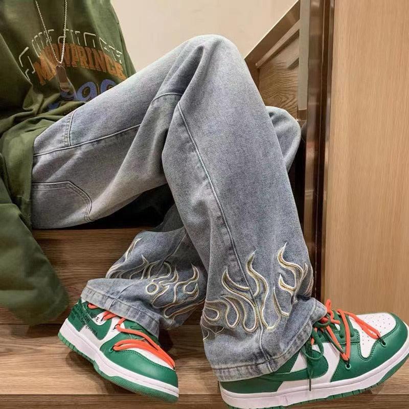Flammendruckjeans Für Männer Und Frauen, Stilvolle Jeans Mit Kühnen Flammendesigns-5
