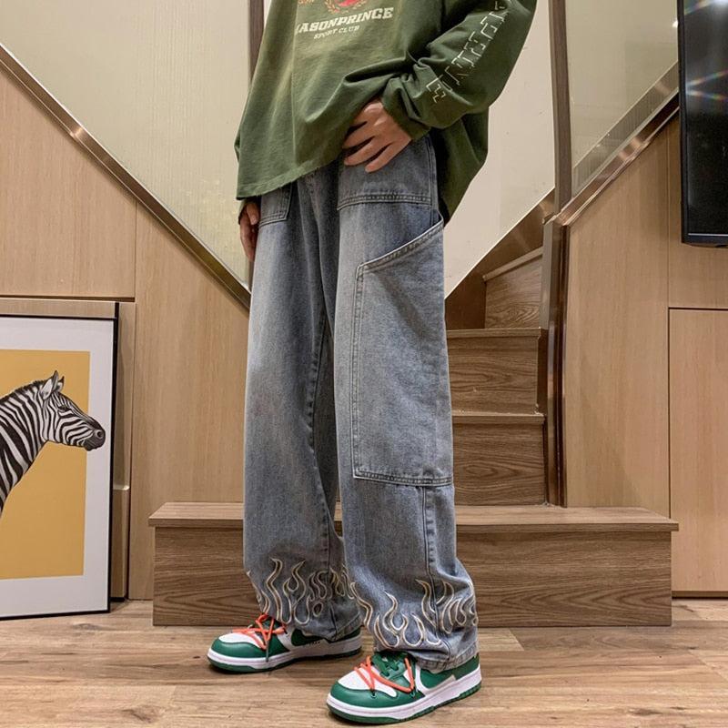 Flammendruckjeans Für Männer Und Frauen, Stilvolle Jeans Mit Kühnen Flammendesigns-6