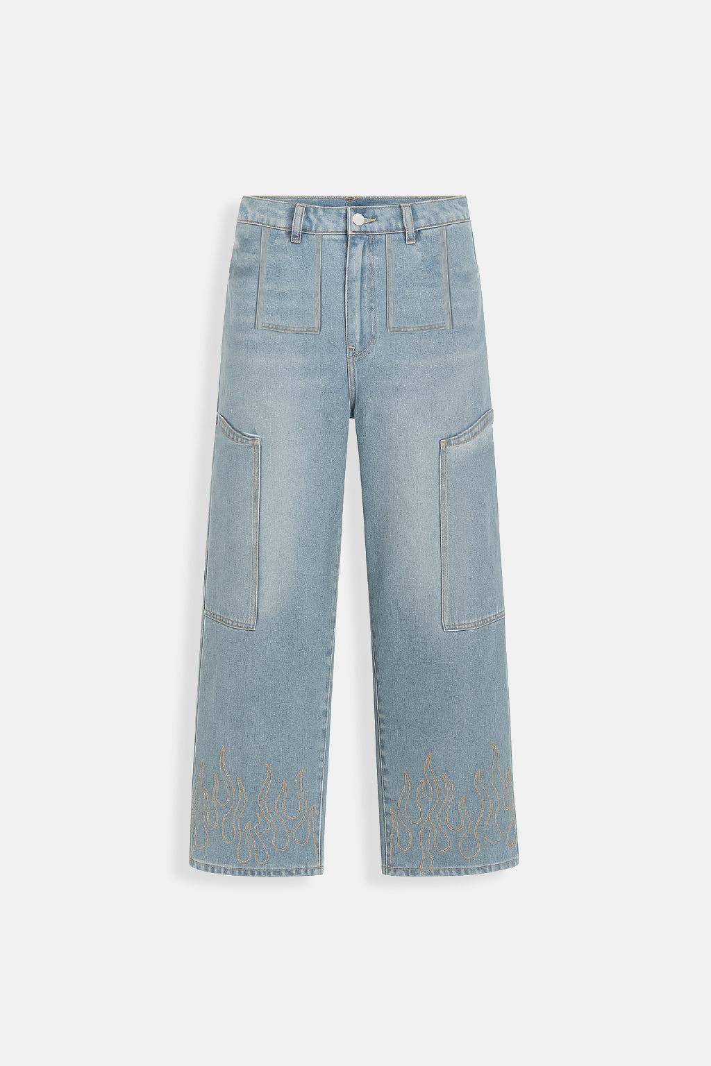 Flammendruckjeans Für Männer Und Frauen, Stilvolle Jeans Mit Kühnen Flammendesigns-3