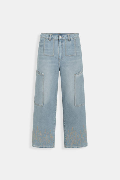 Flammendruckjeans Für Männer Und Frauen, Stilvolle Jeans Mit Kühnen Flammendesigns-3