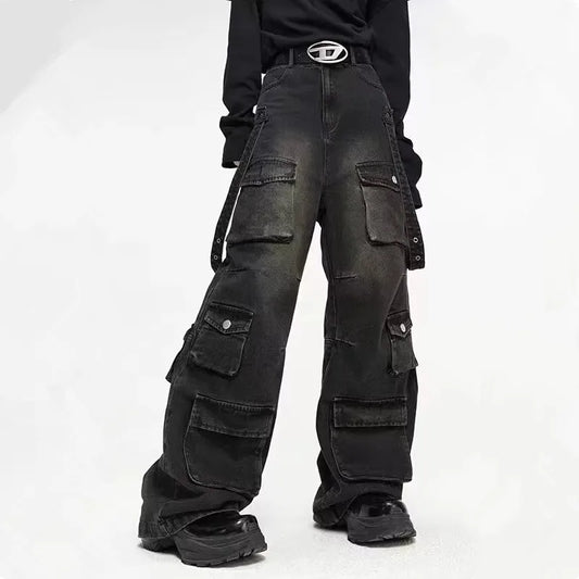 Schwarze Jeans Damen mit Anpassungsschnitt für gotische Stile und schmeichelhafte Passform-1