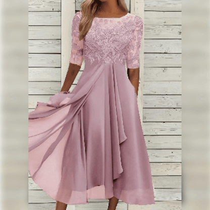 Variant image for Elegantes Damenkleid Mit Mittlerer Länge, Gesticktes Kleid Hochzeitsgast Mit Kurzen Ärmeln Für Festliche Anlässe-52