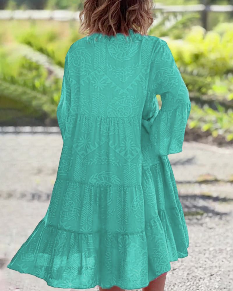 Lässiges Damenkleid – geometrischer Boho-Print, Baumwollmischung, für Alltag 1