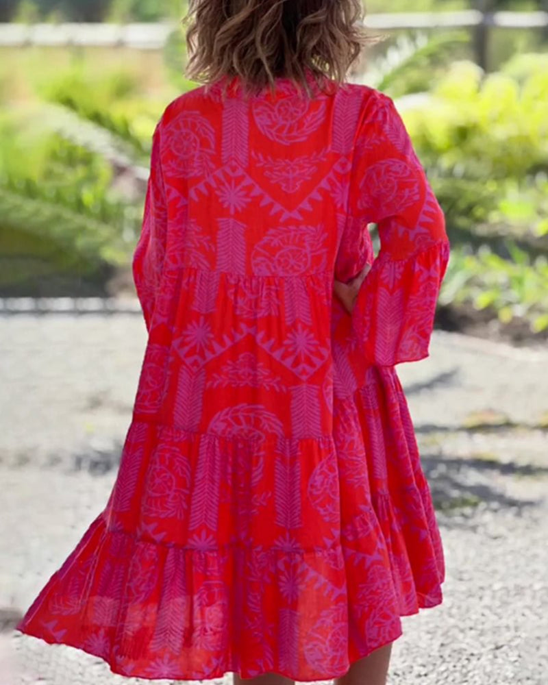 Lässiges Damenkleid – geometrischer Boho-Print, Baumwollmischung, für Alltag 3