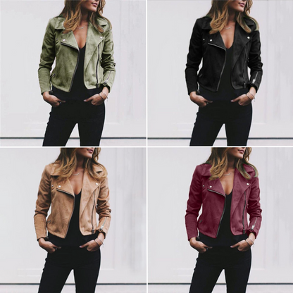 Women’s Asymmetric Zip Jacket Sleek Tailored Fit with Lapel Detail