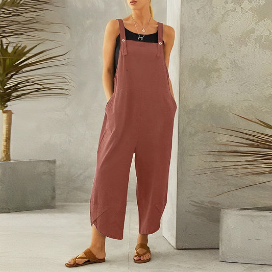 Leichte Damen-Latzhose – lockerer Schnitt, Leinen, für den Sommer 0