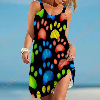 Leichtes Damen Strandkleid – ärmellos mit Pfotenmuster, Baumwolle, für Strandtage 1