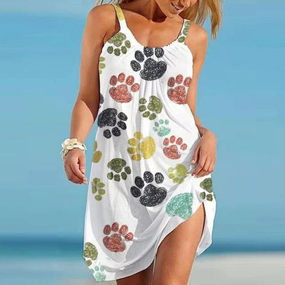 Leichtes Damen Strandkleid – ärmellos mit Pfotenmuster, Baumwolle, für Strandtage 3