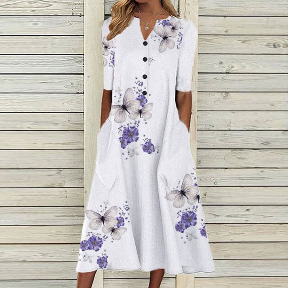 Leichtes & fließendes Damenkleid – florales Design, Polyester, für den Alltag 0