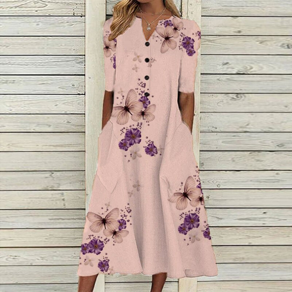 Leichtes & fließendes Damenkleid – florales Design, Polyester, für den Alltag 1