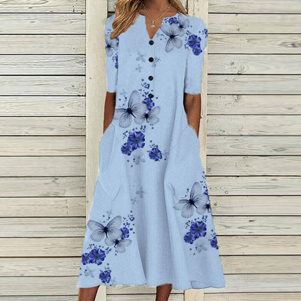 Leichtes & fließendes Damenkleid – florales Design, Polyester, für den Alltag 4