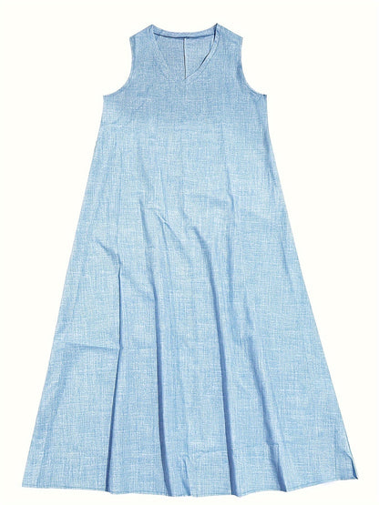 Leichtes & lässiges Damen Maxikleid – ärmellos, Leinen, für Sommerausflüge 7
