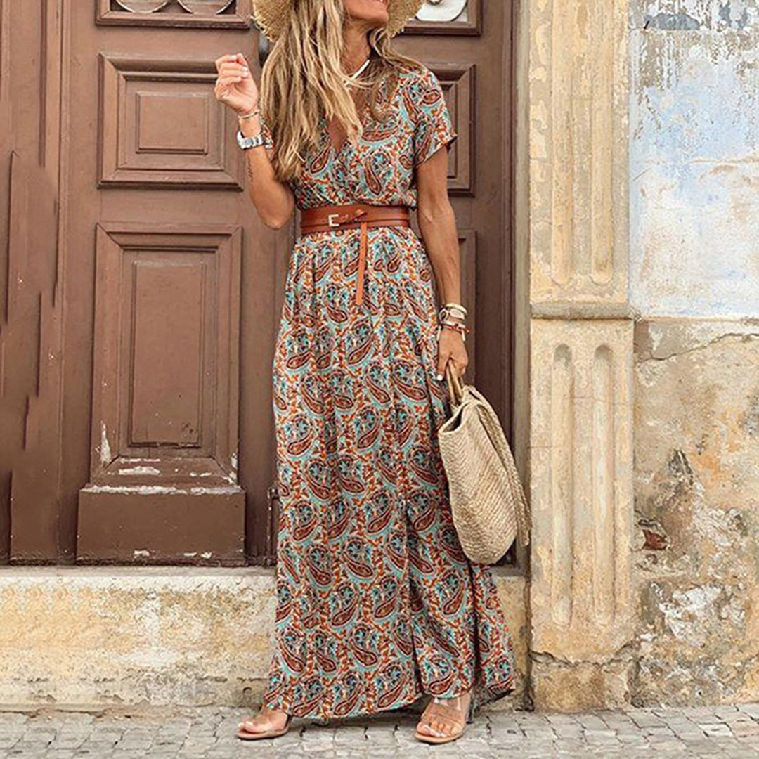 Leichtgewichtige & fließende Damen-Maxi-Jurk – V-Ausschnitt, elastisches Material, für Freizeit und besondere Anlässe 2