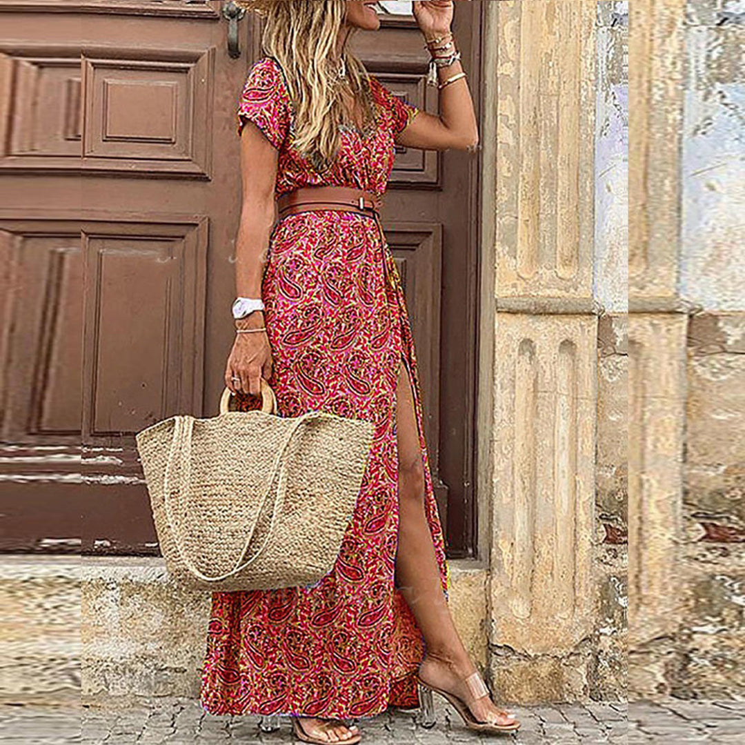 Leichtgewichtige & fließende Damen-Maxi-Jurk – V-Ausschnitt, elastisches Material, für Freizeit und besondere Anlässe 3