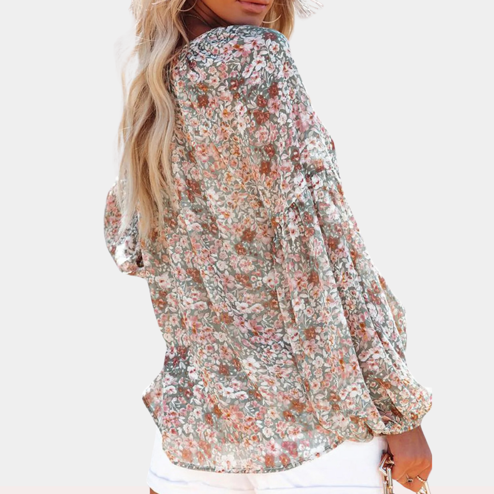 Luftige Damenbluse – langärmeliges Blumenmuster, atmungsaktives Material, für den Sommer 5