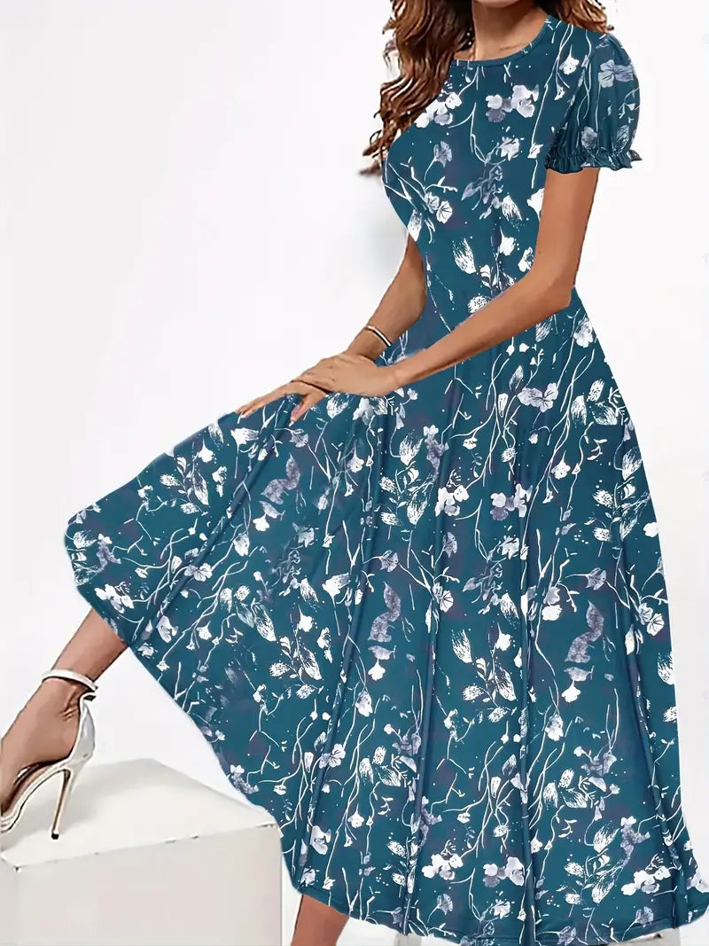 Luftiges Damen Kleid – blumiger Rundhalsausschnitt, leichtes Material, für Frühling und Sommer 1