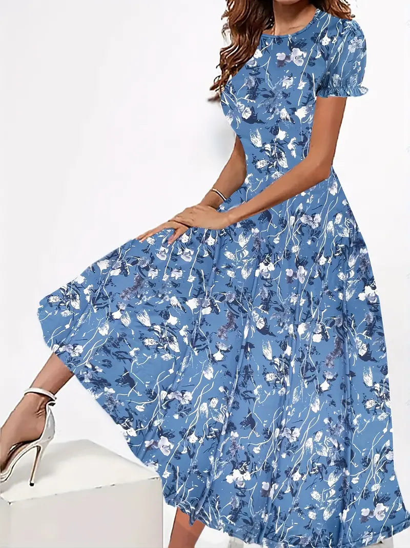 Luftiges Damen Kleid – blumiger Rundhalsausschnitt, leichtes Material, für Frühling und Sommer 2