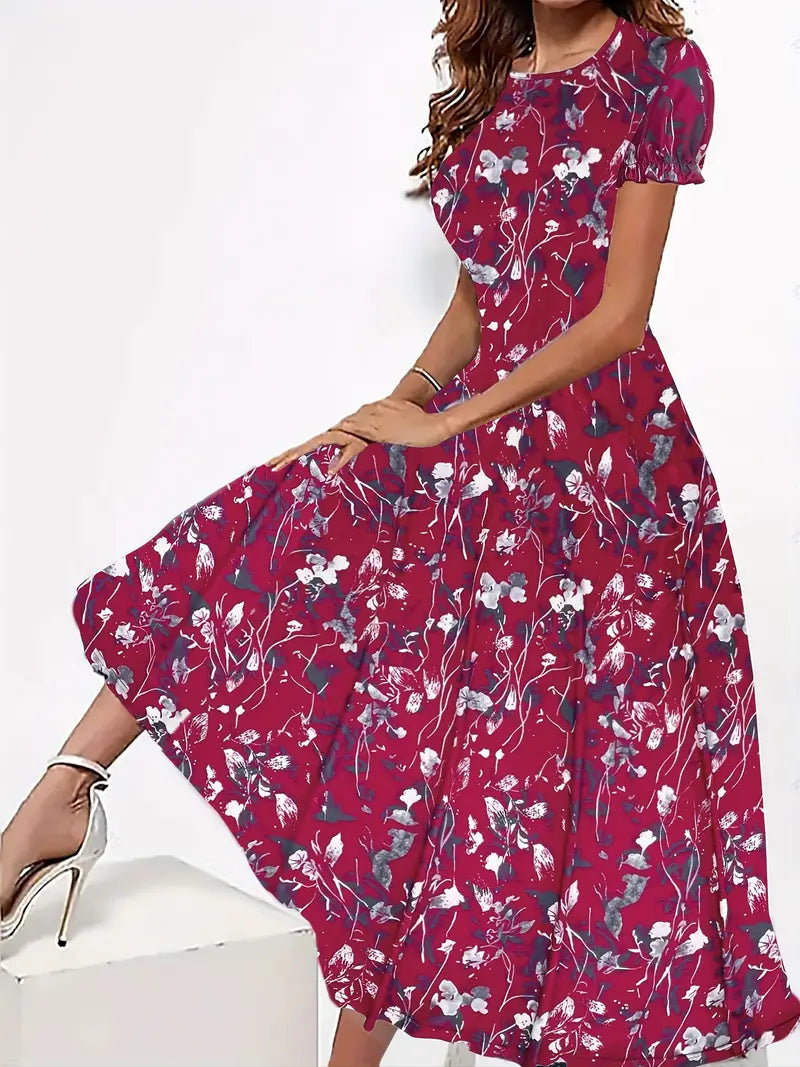 Luftiges Damen Kleid – blumiger Rundhalsausschnitt, leichtes Material, für Frühling und Sommer 3