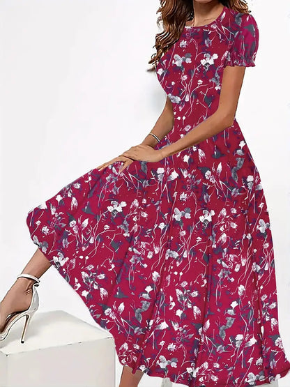Luftiges Damen Kleid – blumiger Rundhalsausschnitt, leichtes Material, für Frühling und Sommer 3